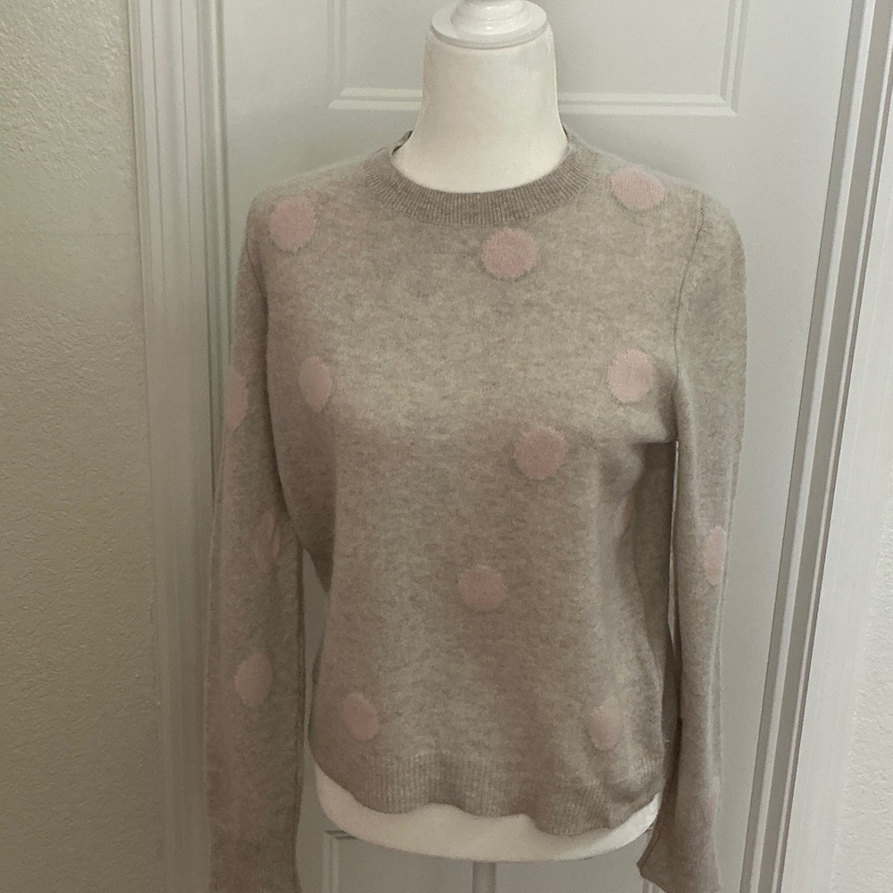 360 Cashmere Beige and Pink Polka Dot Sweater
